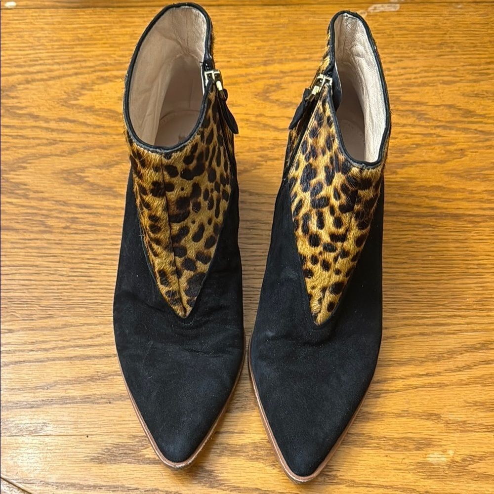 Leopard Print Black Ankle Boots